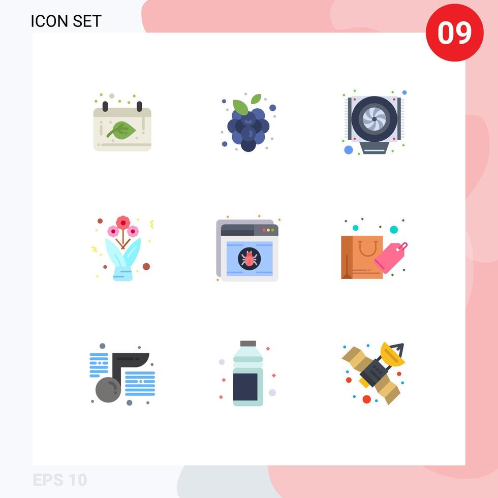 9 tematiska vektor platt färger och redigerbar symboler av skydda antivirus dator ro blommor redigerbar vektor design element