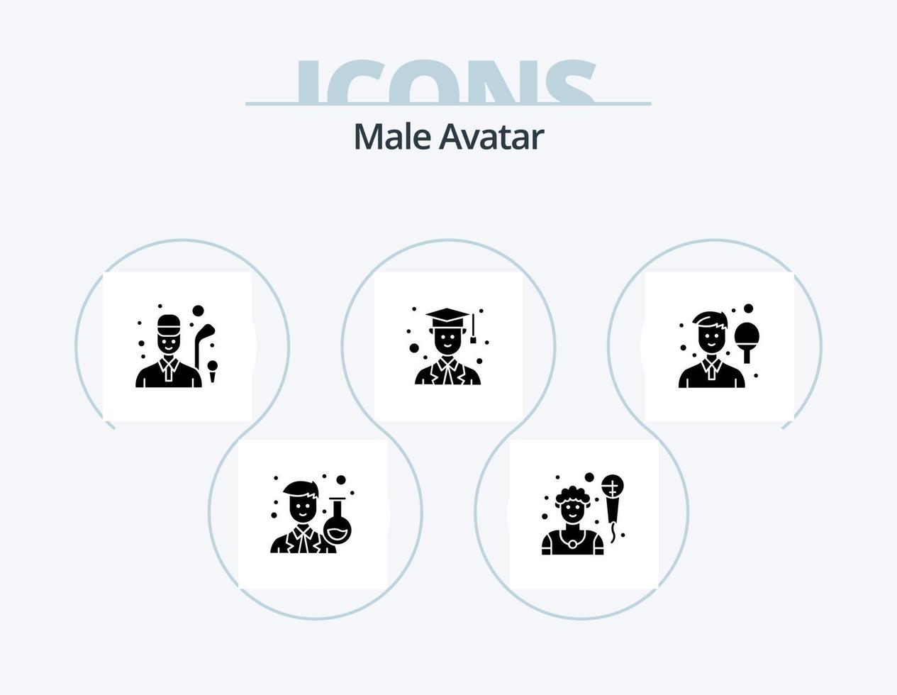manlig avatar glyf ikon packa 5 ikon design. sport. pojke. golfspelare. avatar. examen vektor