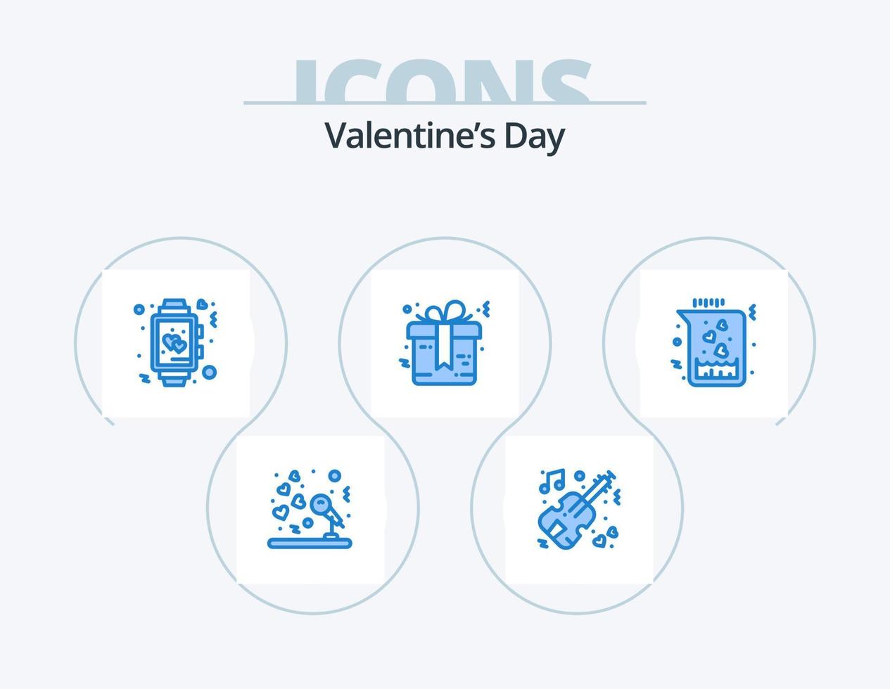 valentines dag blå ikon packa 5 ikon design. kemisk. äktenskap. klocka. gåva. bröllop vektor