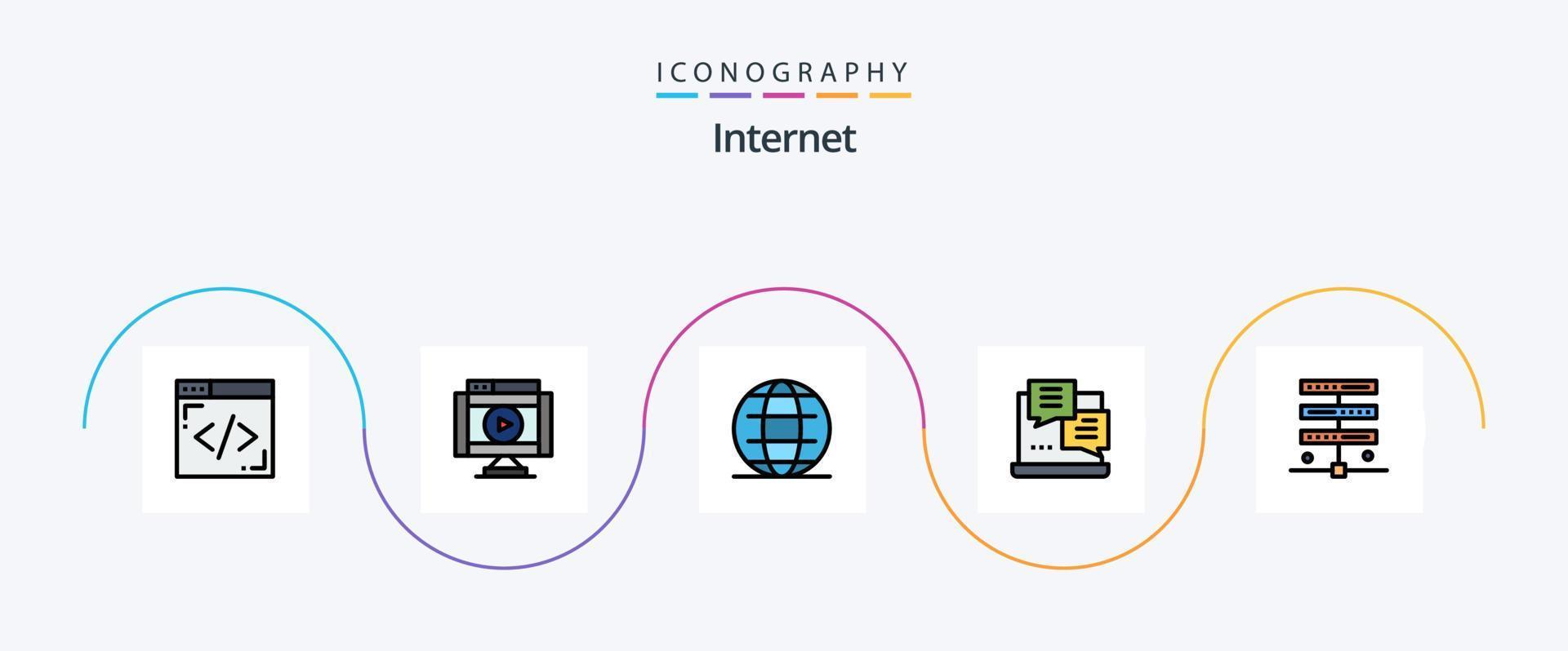 Internetleitung gefülltes Flat 5 Icon Pack inklusive Hosting. Netz. Globus. Skript. Entwicklung vektor