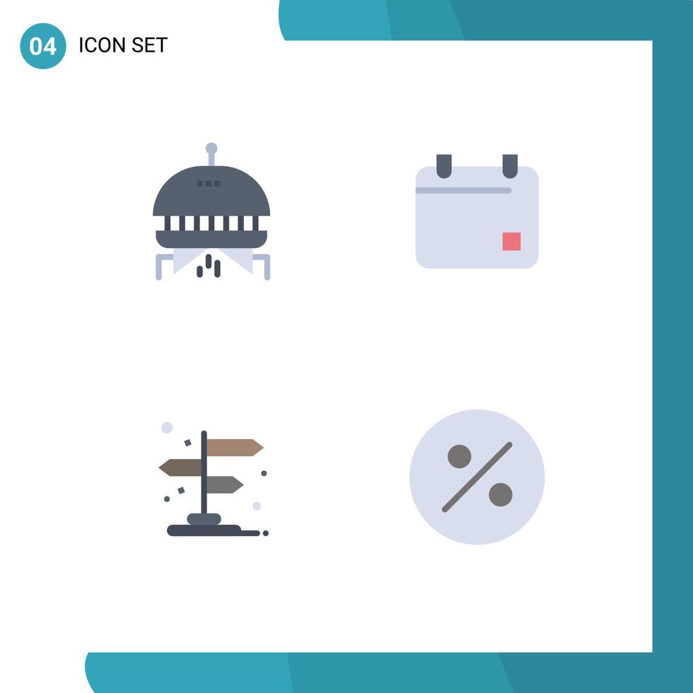 4 flaches Symbolkonzept für mobile Websites und Apps Astronomie Standort Kino Datum Finanzen editierbare Vektordesign-Elemente vektor