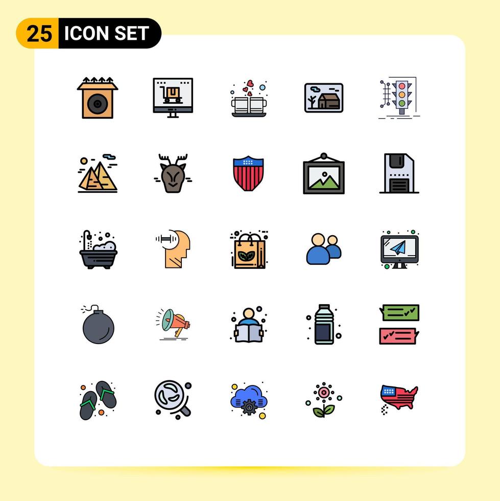 25 fylld linje platt Färg begrepp för webbplatser mobil och appar verklig egendom fast egendom kaffe hus varm redigerbar vektor design element