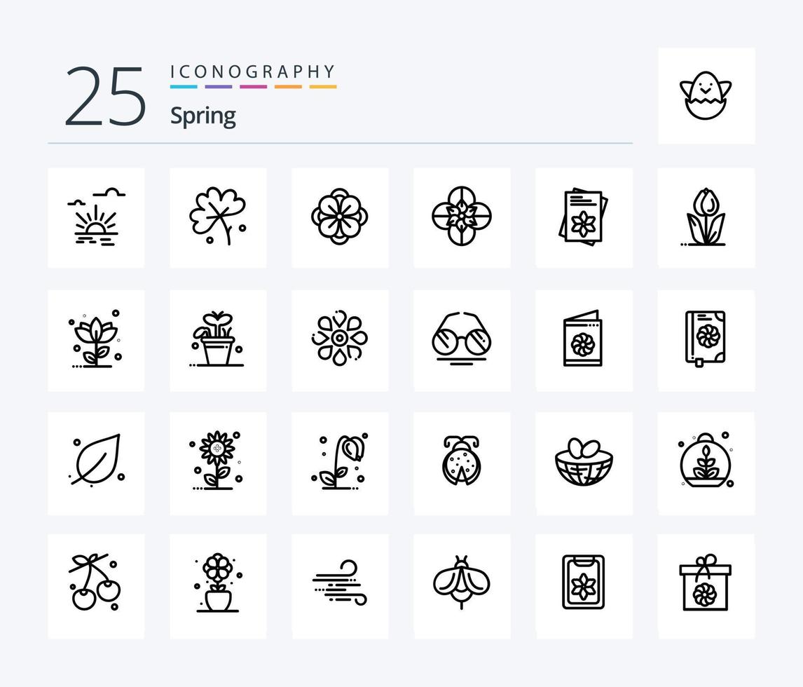 Spring 25 Line Icon Pack inklusive Wachstum. Natur. Samen. Blume. Flora vektor