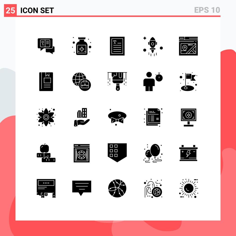 modern uppsättning av 25 fast glyfer pictograph av Karta sida händer webb Plats redigerbar vektor design element