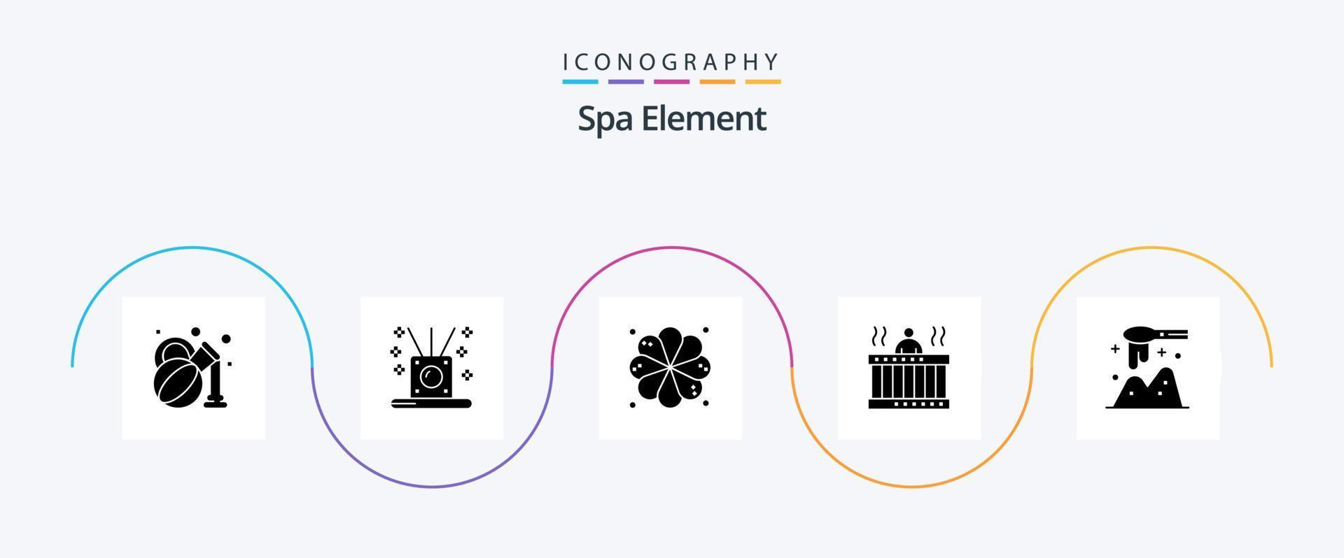 spa element glyph 5 icon pack inklusive löffel. Kelle. Spa. Federn. Entspannen Sie sich vektor