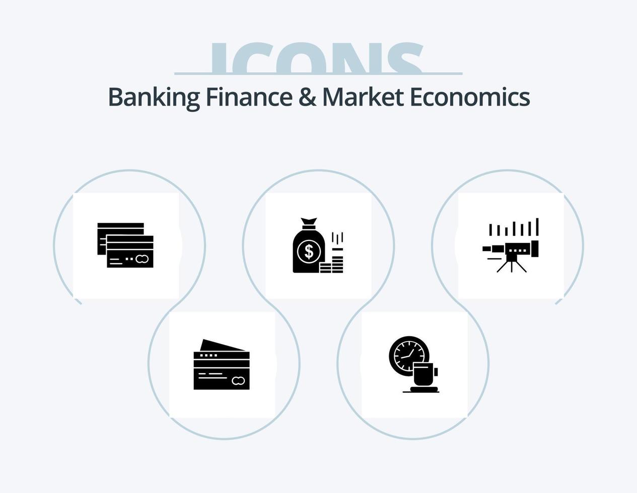 bank finansiera och marknadsföra ekonomi glyf ikon packa 5 ikon design. kreditera. kort. kaffe. bankverksamhet. händelse vektor