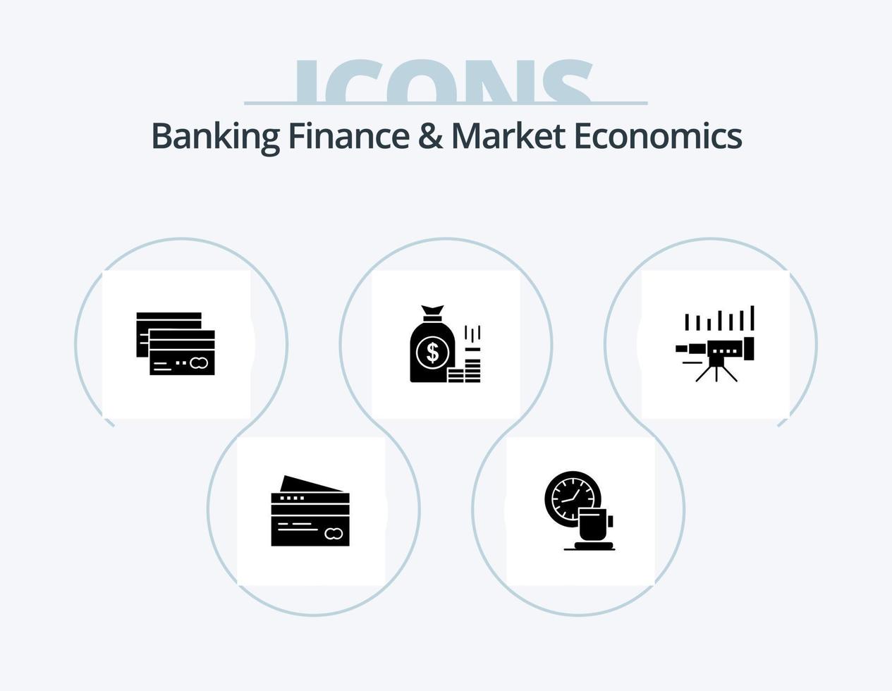 Bankwesen, Finanzen und Marktwirtschaft Glyph Icon Pack 5 Icon Design. Kredit. Karte. Kaffee. Banken. Veranstaltung vektor