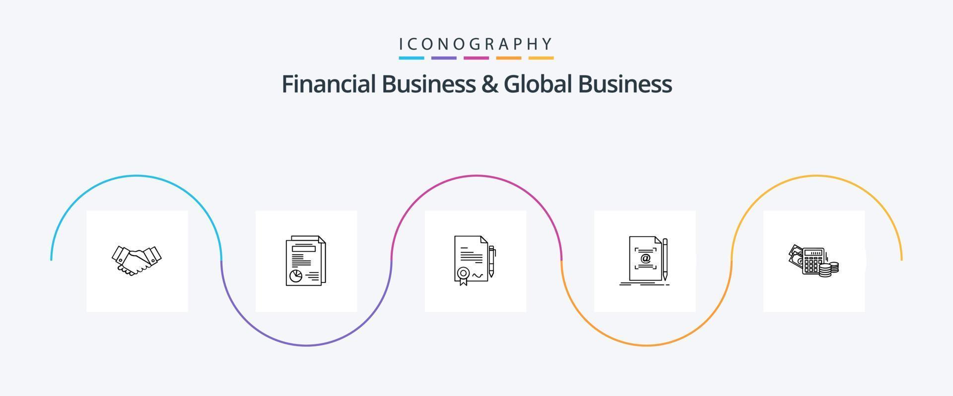 finansiell företag och global företag linje 5 ikon packa Inklusive skapa. text. presentation. brev. handla vektor