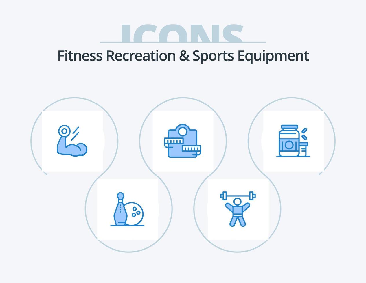 Fitness Erholung und Sportgeräte blau Icon Pack 5 Icon Design. Sport. Maschine. Fitnessstudio. Gewicht. Muskel vektor