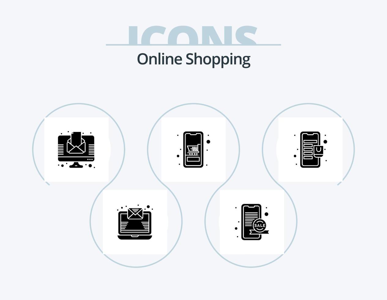 Online-Shopping-Glyphen-Icon-Pack 5 Icon-Design. Einkaufszentrum. online. Nachrichten. Einkaufen. Gerät vektor