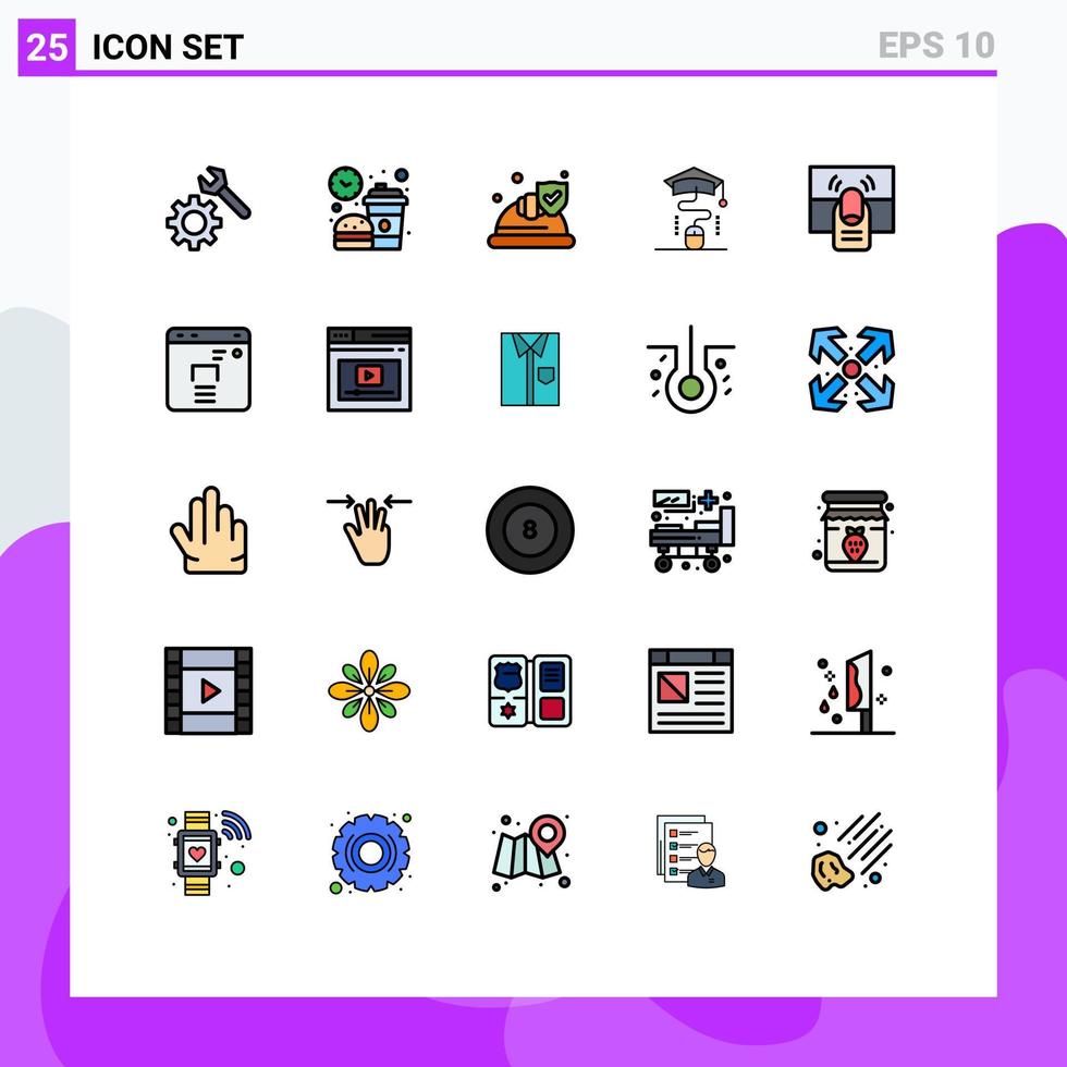 gefüllte Linie flache Farbpackung mit 25 universellen Symbolen für Fingerbildung hat Online-Maus editierbare Vektordesign-Elemente vektor