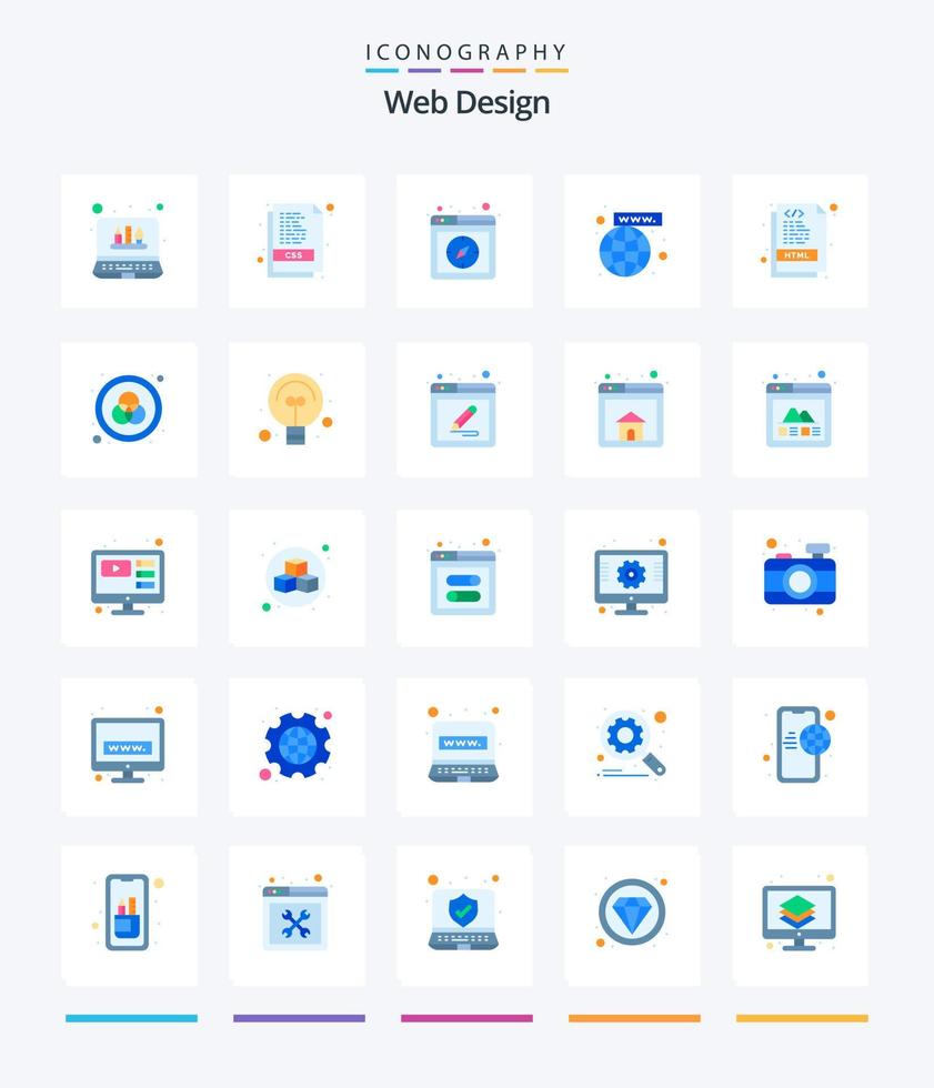 kreatives Webdesign 25 flaches Icon Pack wie Dokument. html. Seite. Seite. Internet vektor