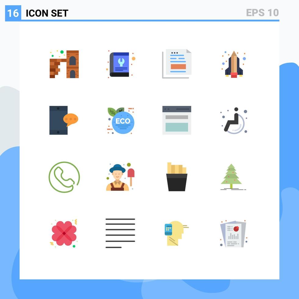 Satz von 16 flachen Vektorfarben auf Raster für mobiles Raketenwerkzeug Bleistiftraketenrechnung editierbares Paket kreativer Vektordesignelemente vektor