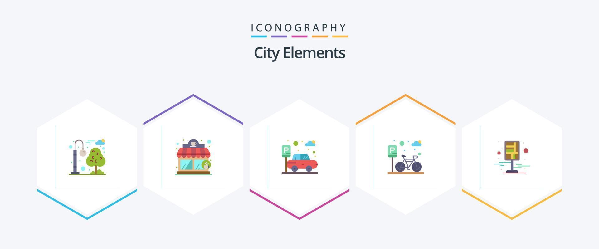 City Elements 25 Flat Icon Pack inklusive Pin. Ziel. Parken. Stadt. Parken vektor