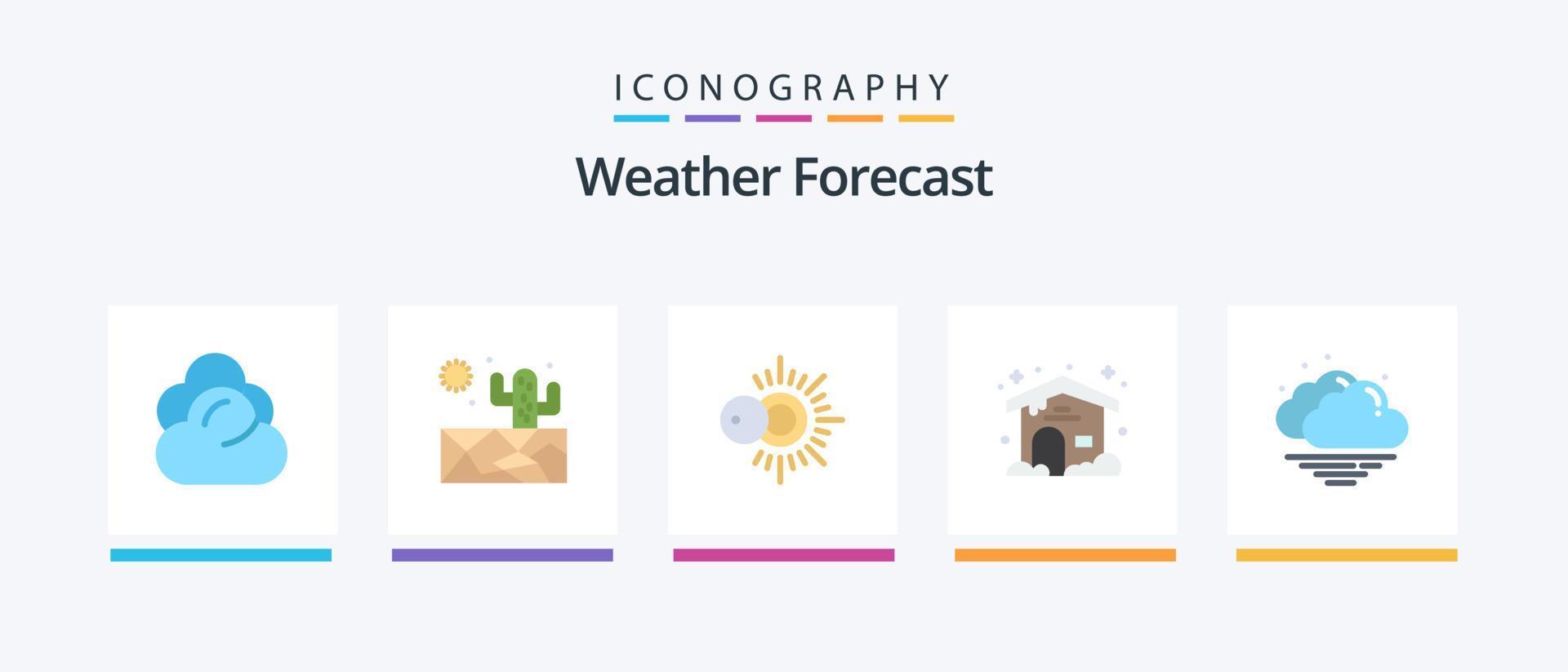 Wetter Flat 5 Icon Pack inklusive . Wetter. sonnig. warm. wolkig. kreatives Symboldesign vektor