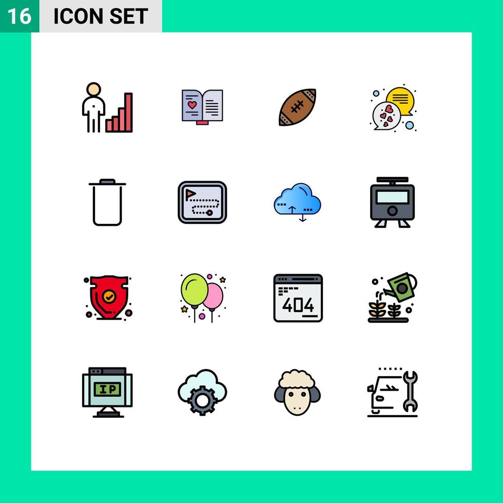 piktogram uppsättning av 16 enkel platt Färg fylld rader av text kärlek bröllop chatt nfl redigerbar kreativ vektor design element