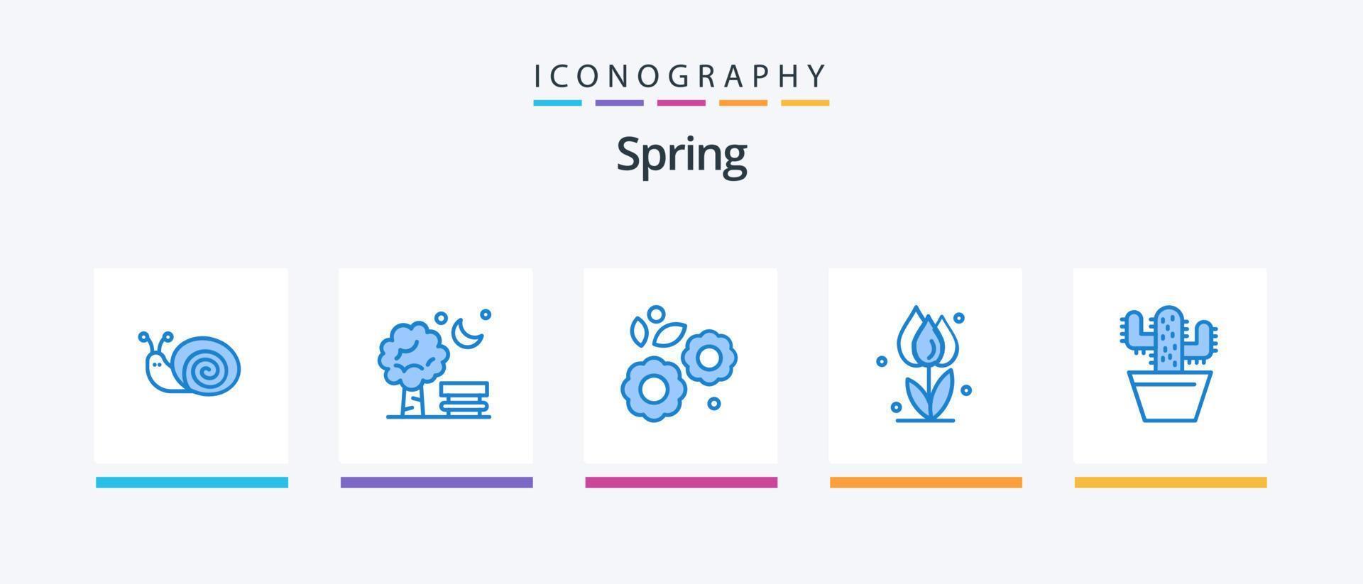 Spring Blue 5 Icon Pack inklusive Rose. Blume. Ballon. Blumen. Feder. kreatives Symboldesign vektor