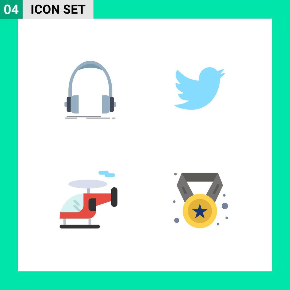 modern uppsättning av 4 platt ikoner och symboler sådan som audio transport övervaka social prestation redigerbar vektor design element