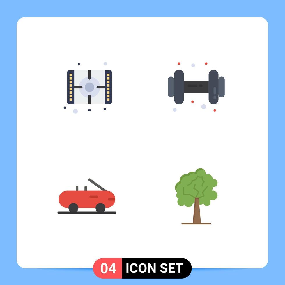 uppsättning av 4 kommersiell platt ikoner packa för film träd måla hantlar tillväxt redigerbar vektor design element