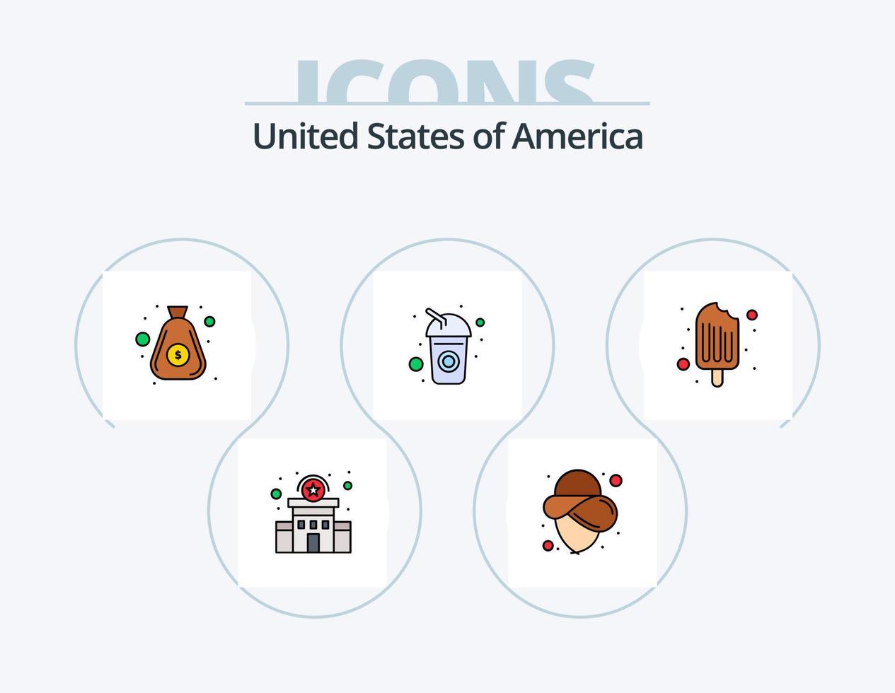 USA-Linie gefüllt Icon Pack 5 Icon Design. Tier. Weiß. Land. Vereinigte Staaten von Amerika. Haus vektor