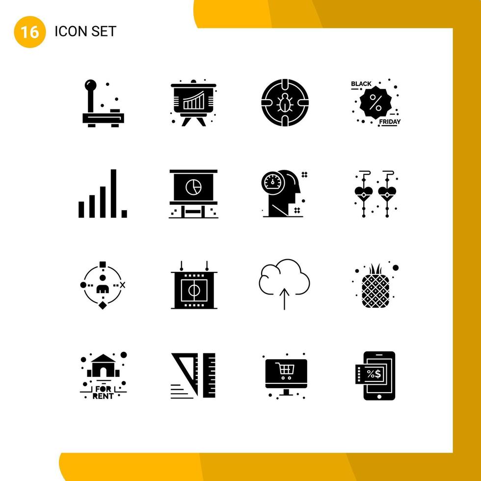 16 fast glyf begrepp för webbplatser mobil och appar förbindelse märka insekt rabatt säkerhet redigerbar vektor design element