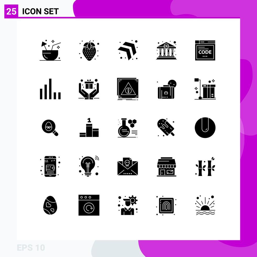25 solides Glyphenpaket der Benutzeroberfläche mit modernen Zeichen und Symbolen des Code-Browser-Pfeils Regierung kaufen bearbeitbare Vektordesign-Elemente vektor