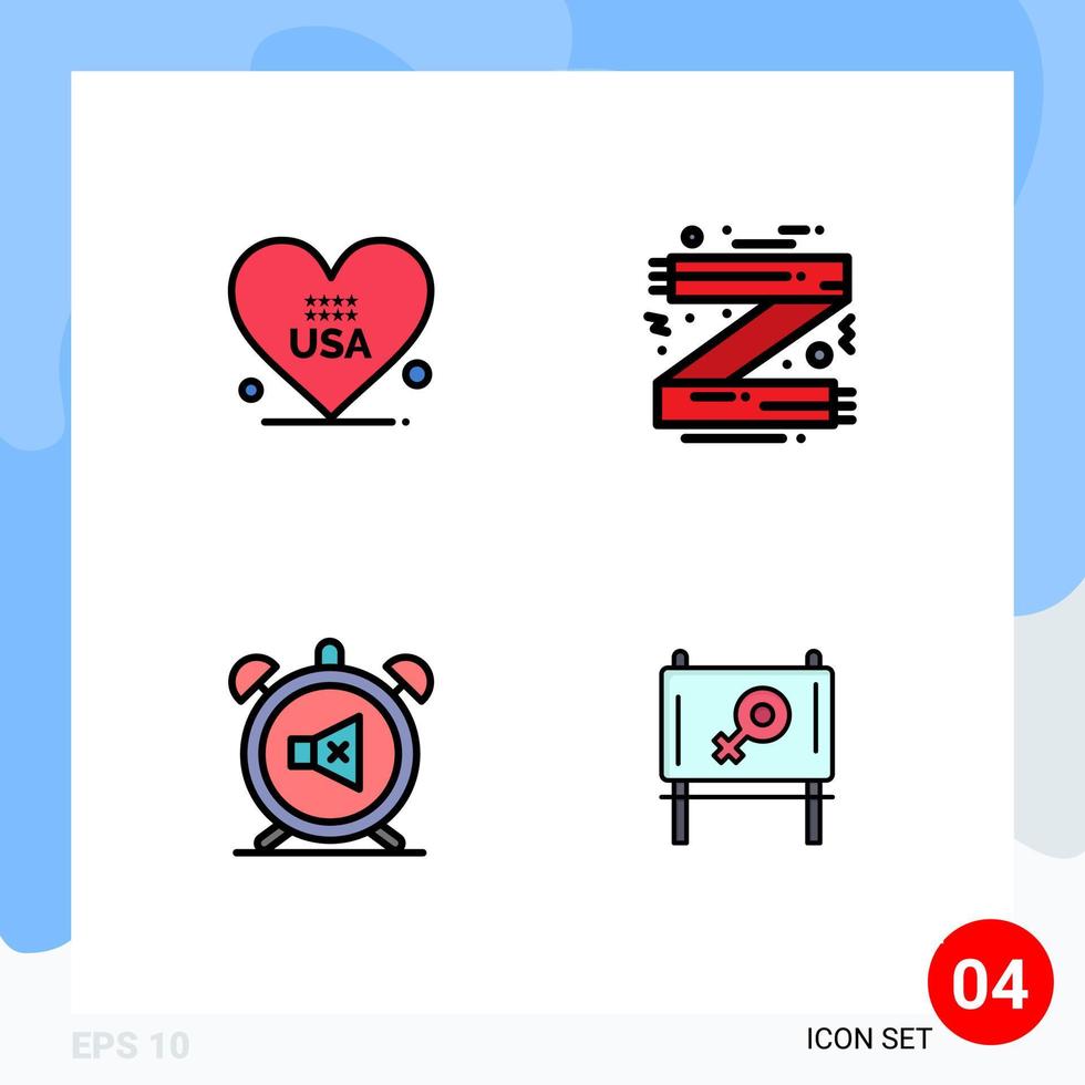satz von 4 modernen ui symbolen symbole zeichen für herzalarm usa kleidung stumm editierbare vektordesignelemente vektor