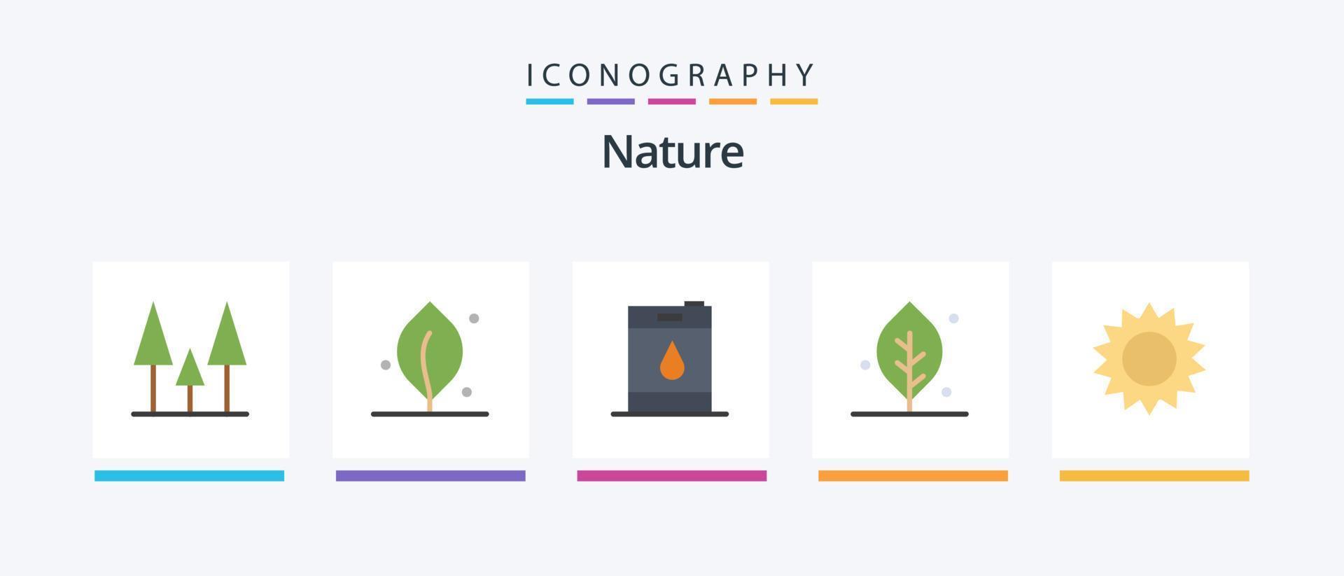 Nature Flat 5 Icon Pack inklusive . Garten. Öl. Blume. Feder. kreatives Symboldesign vektor
