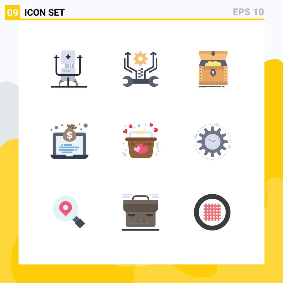 grupp av 9 modern platt färger uppsättning för pengar ekonomi verktyg bärbar dator pris redigerbar vektor design element