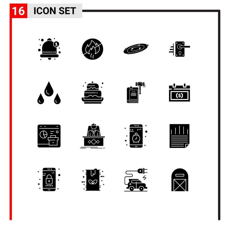 piktogram uppsättning av 16 enkel fast glyfer av Hem hantera galax dörr universum redigerbar vektor design element
