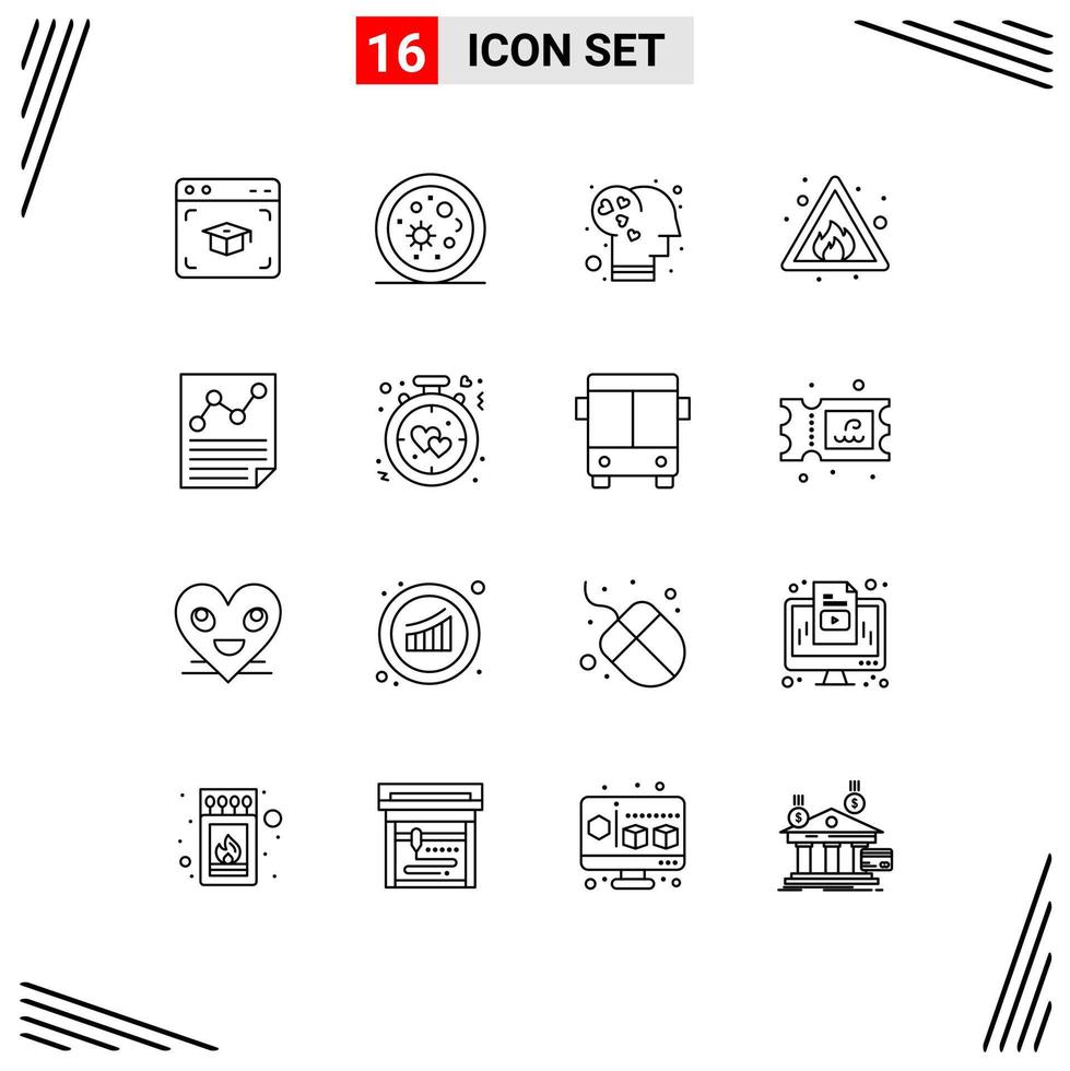 uppsättning av 16 modern ui ikoner symboler tecken för dokumentera tecken hjärna risk varna redigerbar vektor design element