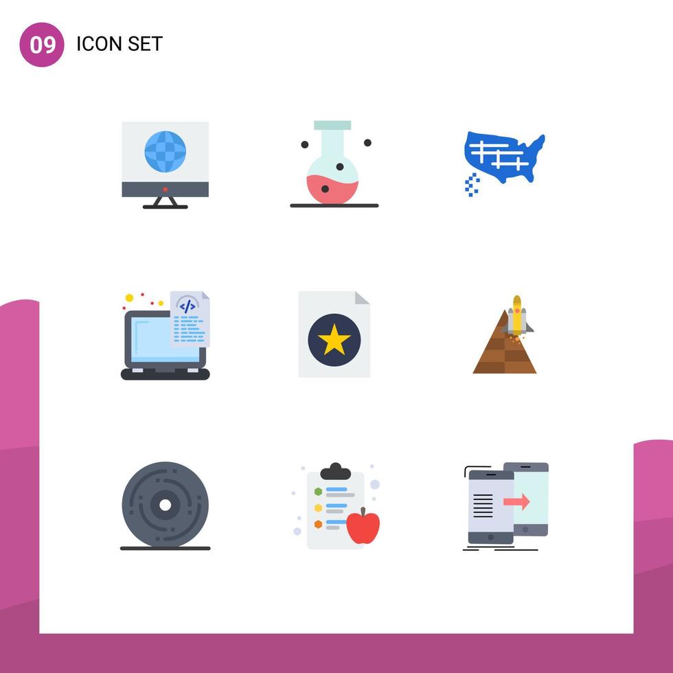 9 platt Färg begrepp för webbplatser mobil och appar kodning filer vetenskap dokumentera USA redigerbar vektor design element