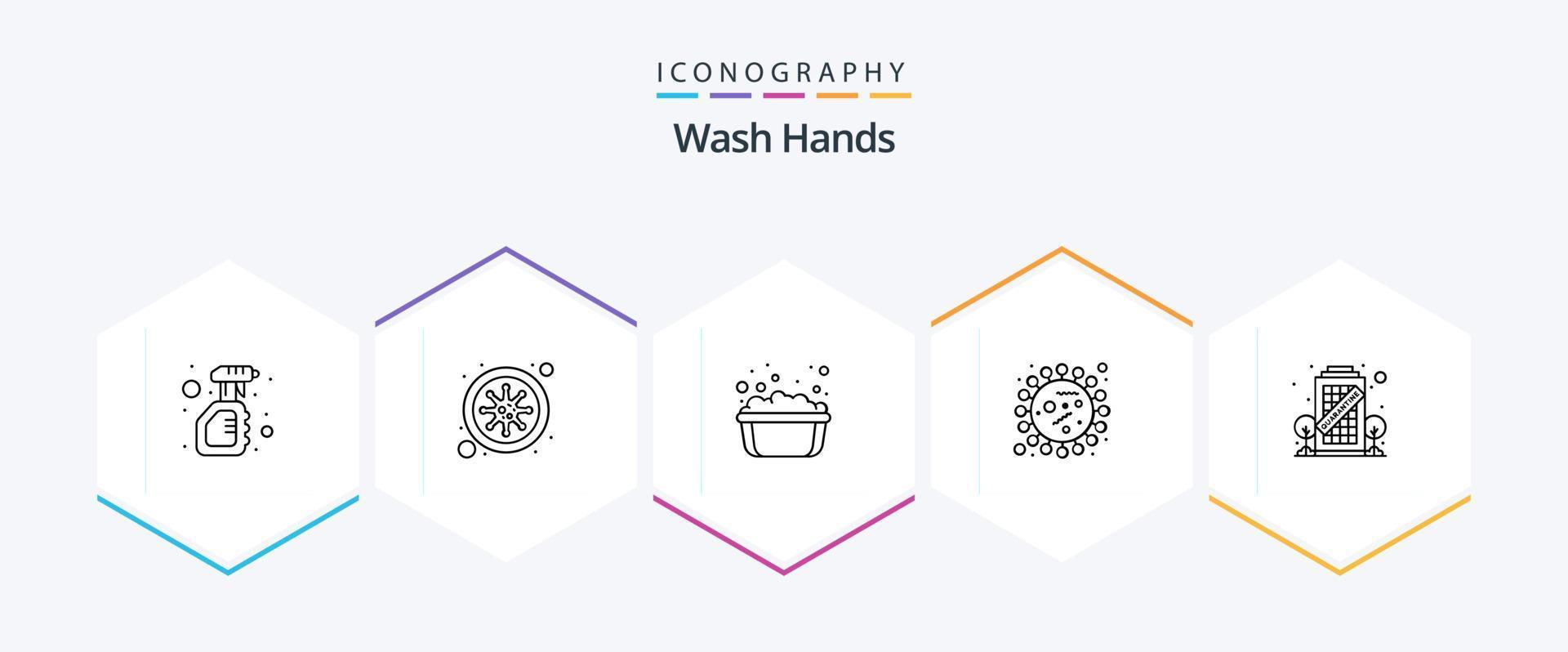 tvätta händer 25 linje ikon packa Inklusive bakterie. covid. blod. coronavirus. tvål vatten vektor