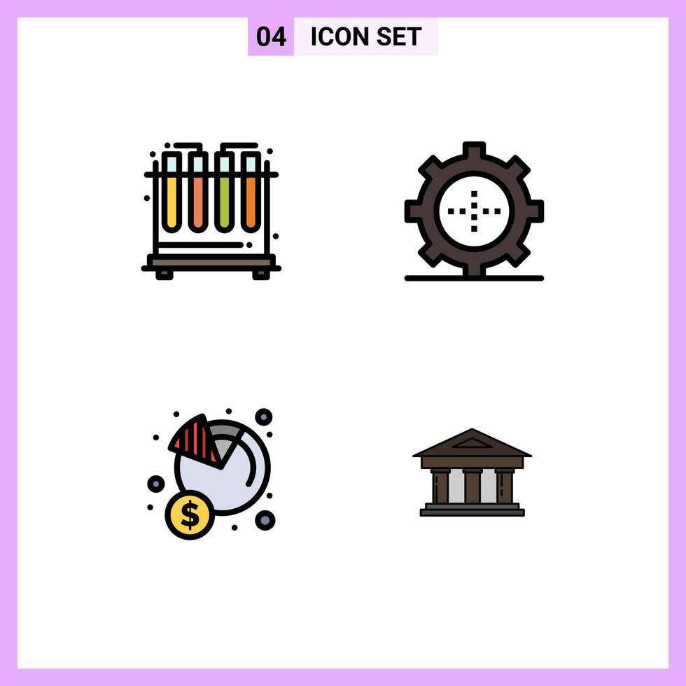Stock Vector Icon Pack mit 4 Zeilen Zeichen und Symbolen für Chemie Bruttogeräte Technologie Geld editierbare Vektordesign-Elemente
