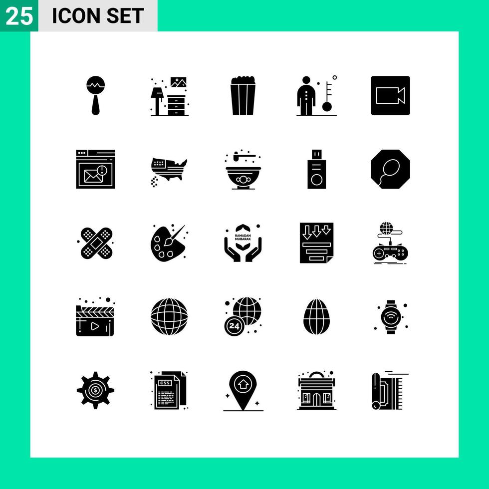 modern uppsättning av 25 fast glyfer pictograph av video kamera majs person jobb redigerbar vektor design element
