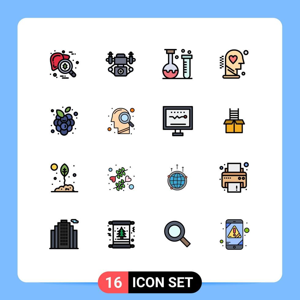 16 universell platt Färg fylld rader uppsättning för webb och mobil tillämpningar wellness kärlek kemi huvud skola redigerbar kreativ vektor design element