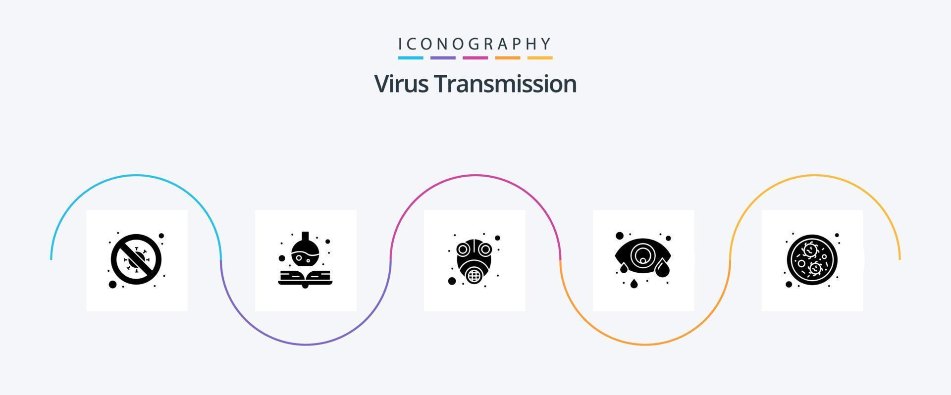 Virusübertragung Glyphe 5 Icon Pack inklusive Keime. menschliches Auge. Epidemie. Augeninfektion. Bindehautentzündung vektor