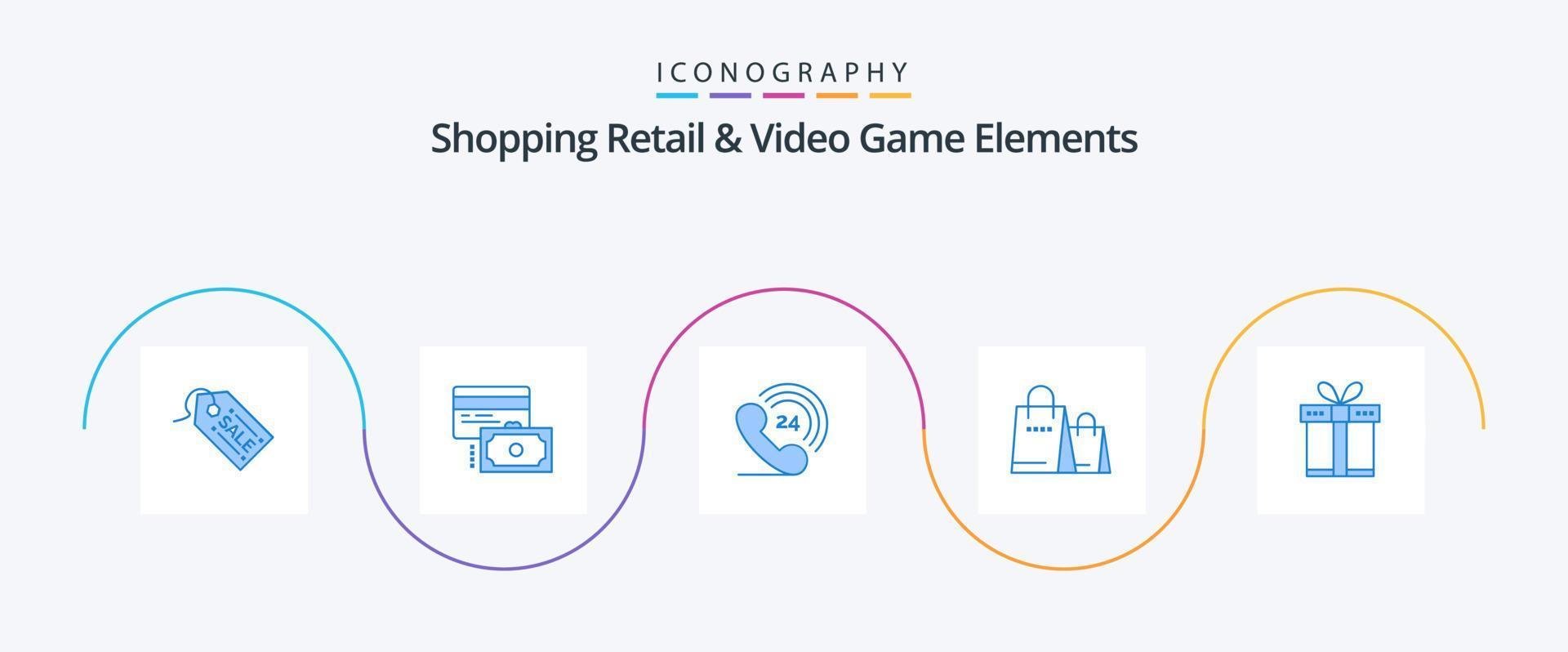 shoping detaljhandeln och video spel element blå 5 ikon packa Inklusive handla. gåva. telefon . affär. handväska vektor