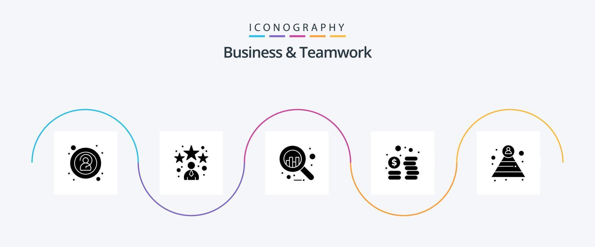 Business- und Teamwork-Glyphe 5 Icon Pack inklusive . Struktur. Unternehmen. Pyramide. Geld vektor