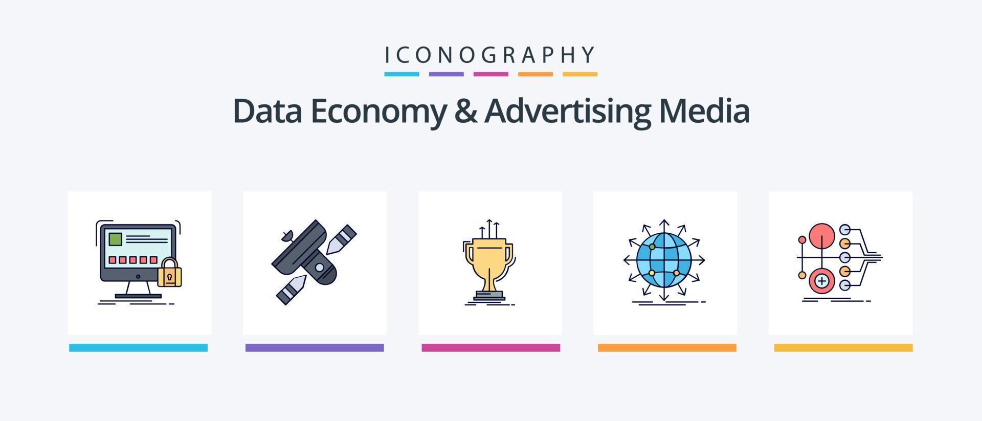 data ekonomi och reklam media linje fylld 5 ikon packa Inklusive reklam. tv. marknadsföring. strukturera. rutnät. kreativ ikoner design vektor