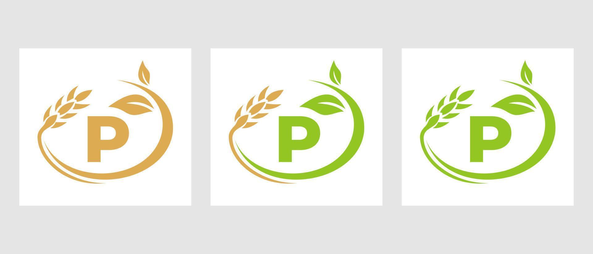 brev p lantbruk logotyp. jordbruksföretag, ekogård design mall vektor