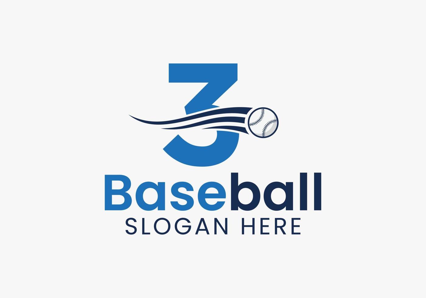 Letter 3 Baseball-Logo-Konzept mit beweglicher Baseball-Icon-Vorlage vektor