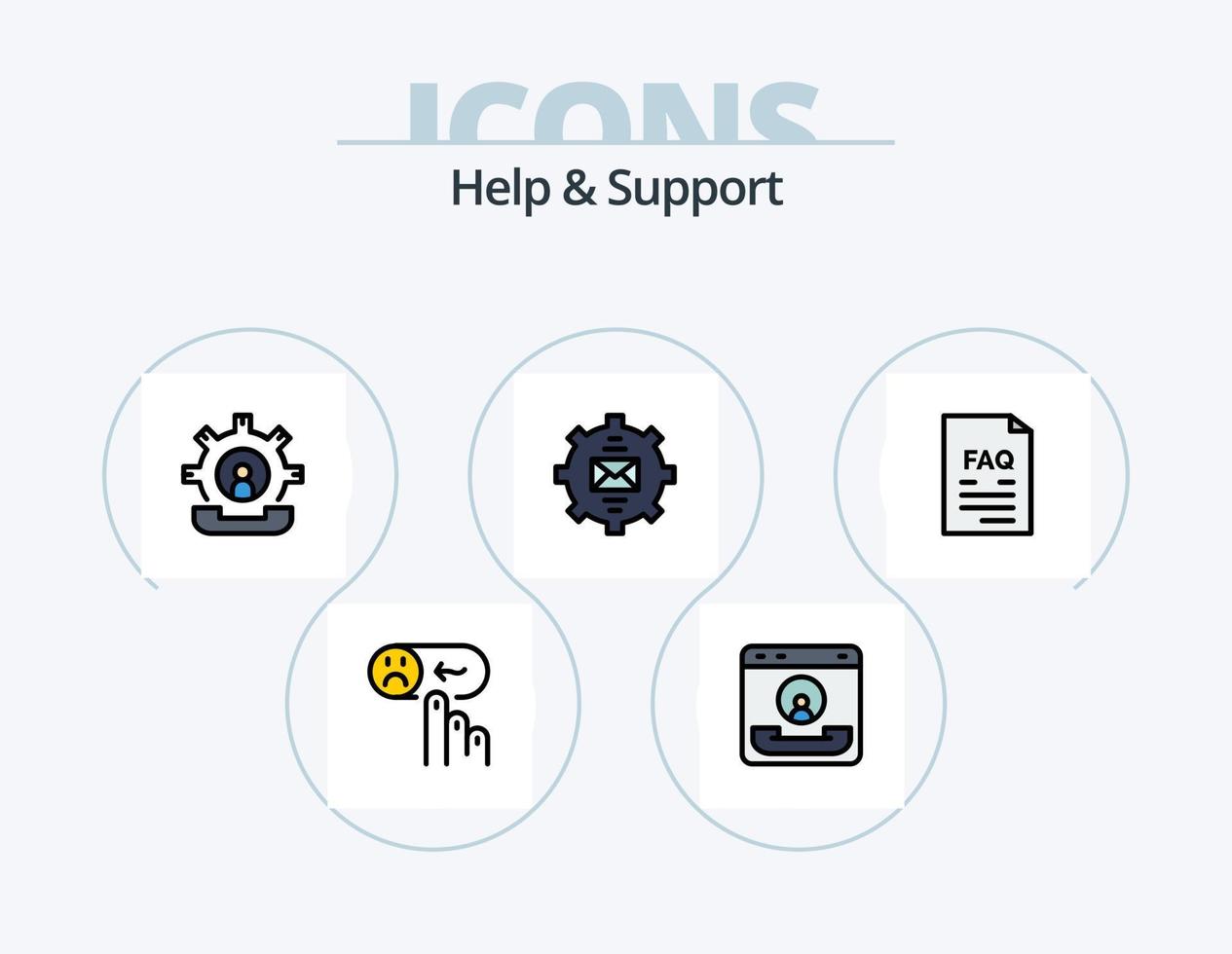 Hilfe- und Support-Linie gefüllt Icon Pack 5 Icon Design. dokumentieren. Kommunikation. Hilfe. Unterstützung. Hilfe vektor