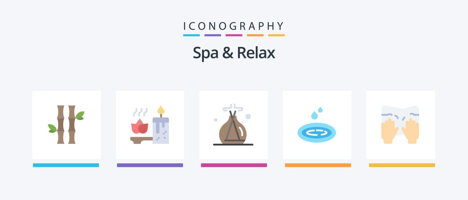 Spa und Relax Flat 5 Icon Pack inklusive Typ. Spa. Spa. sinken. Regen. kreatives Symboldesign vektor