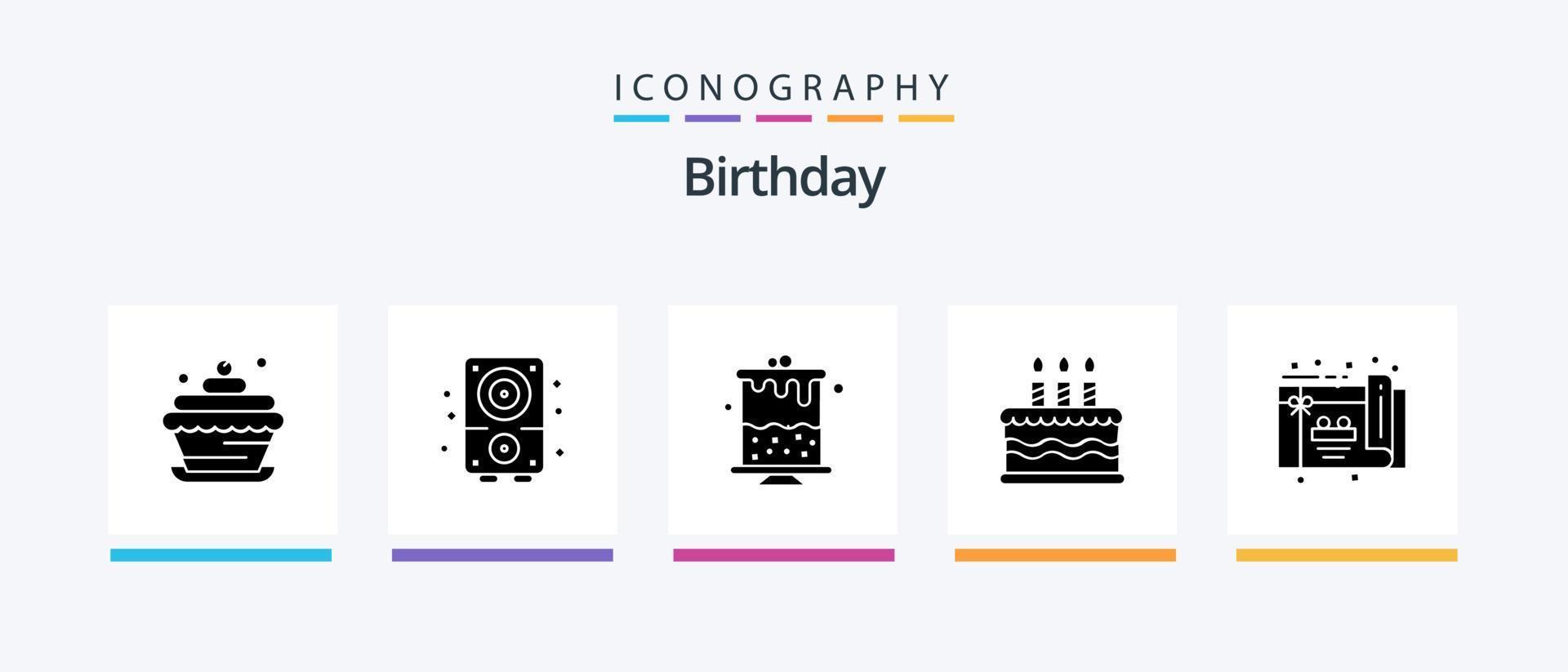 Geburtstags-Glyphe 5 Icon Pack inklusive . Gruppe. Geburtstag. Geburtstag. Kuchen. kreatives Symboldesign vektor