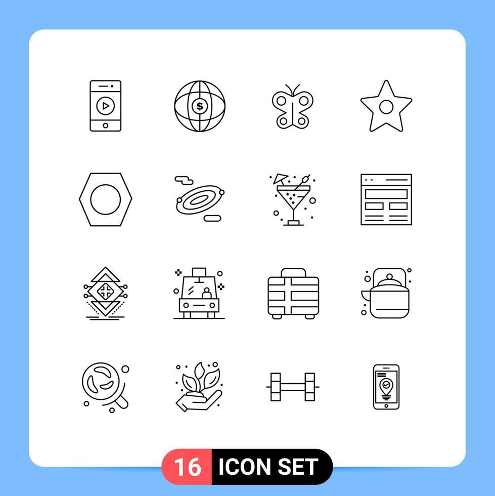 mobil gränssnitt översikt uppsättning av 16 piktogram av verktyg pil fjäril stjärna bokmärke redigerbar vektor design element