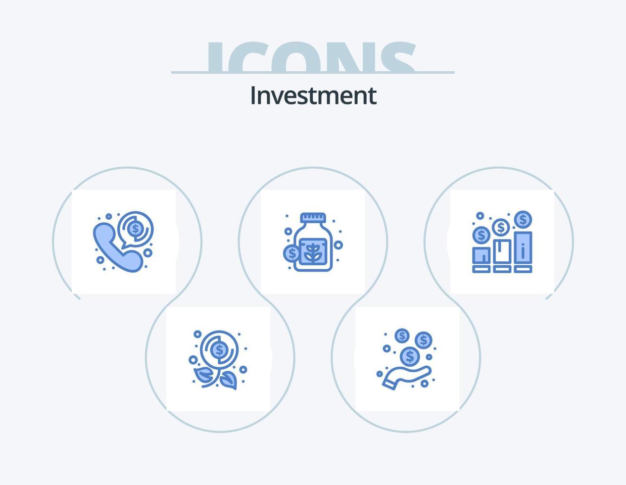investering blå ikon packa 5 ikon design. öka. besparingar. pengar. pengar. valuta vektor