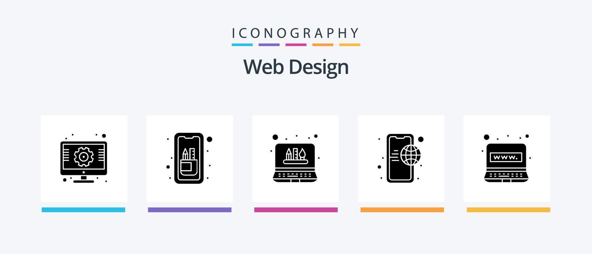 webb design glyf 5 ikon packa Inklusive mobil internet. internet. läsplatta. klot. redigera verktyg. kreativ ikoner design vektor