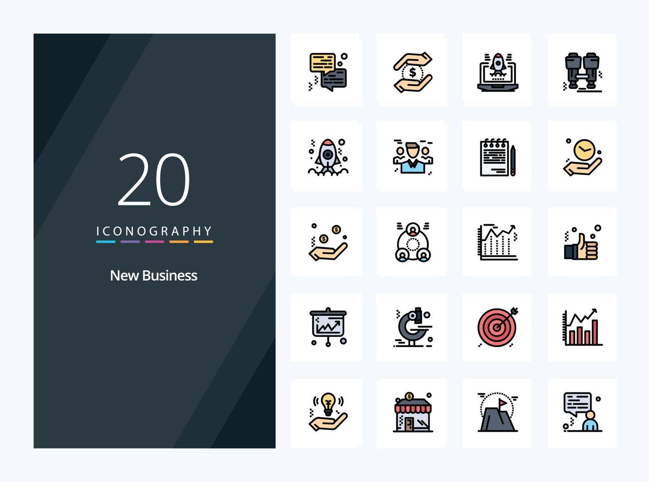 20 ny företag linje fylld ikon för presentation vektor