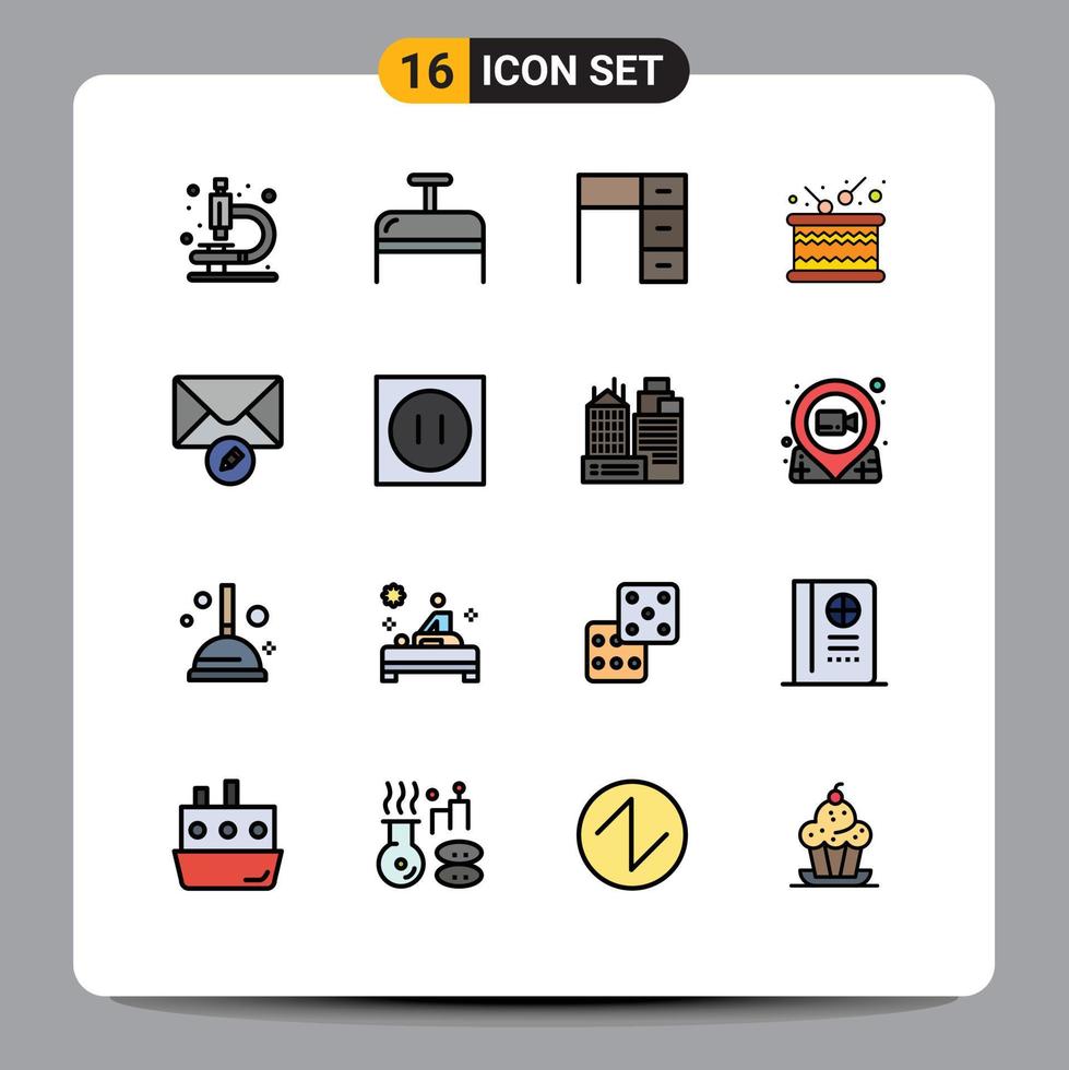 satz von 16 modernen ui-symbolen symbole zeichen für mails schreiben innenklang timbrel editierbare kreative vektordesignelemente vektor